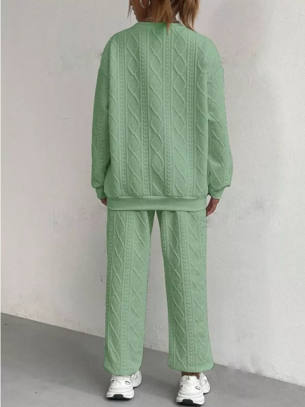 Texture Round Neck Top and Pants Set, image 5