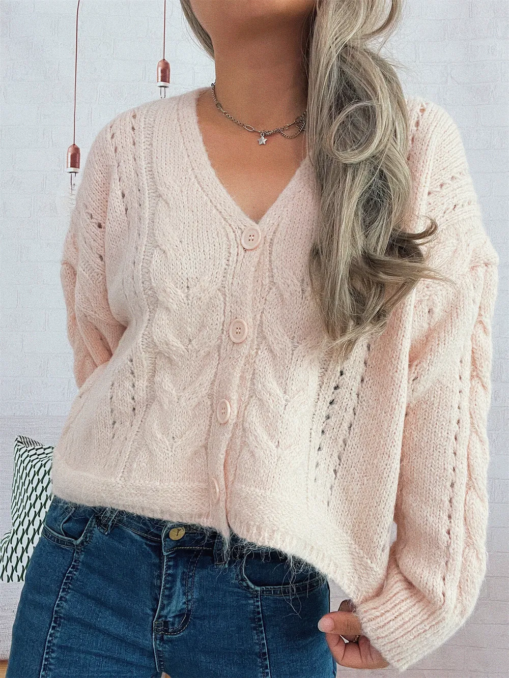 Cable Knit Button-Up Cardigan, image 10