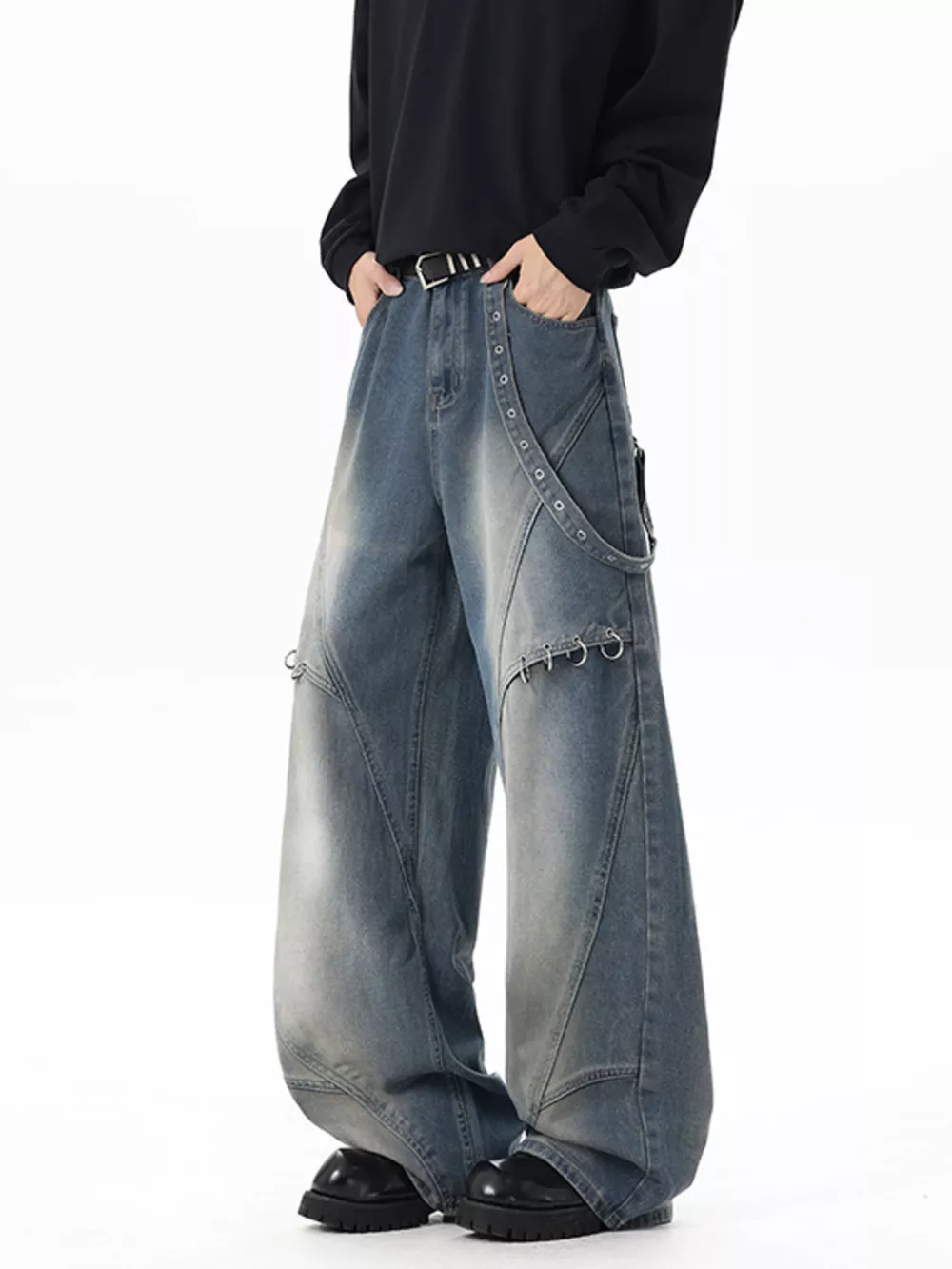 Men's Full Size Wide-Leg Denim Jeans with Metal Ring Plus Size, image 6