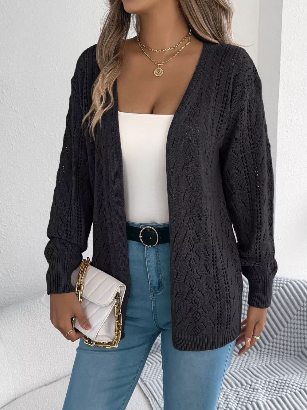 Openwork Open Front Cardigan, image 5
