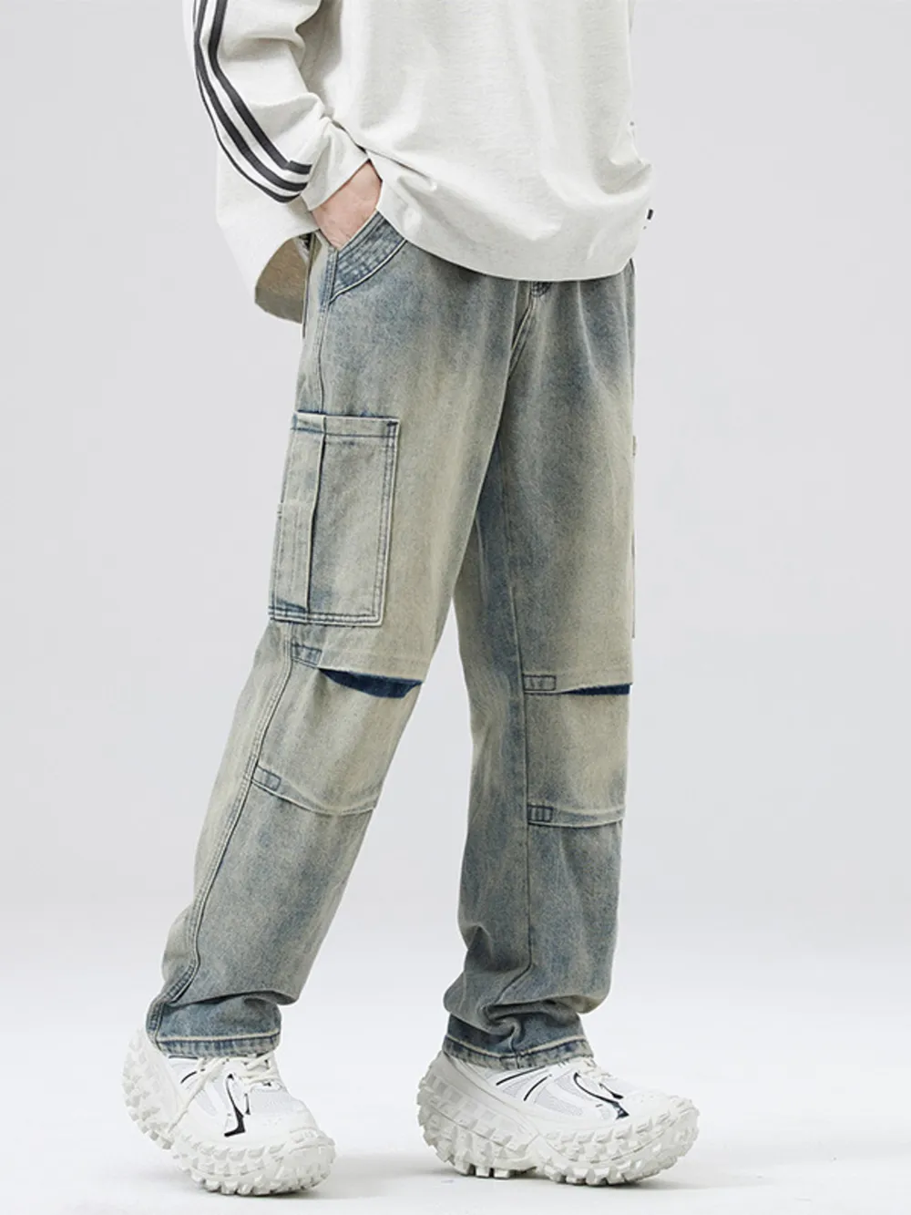 Men's Full Size Distressed Cargo Jeans Plus Size, image 3