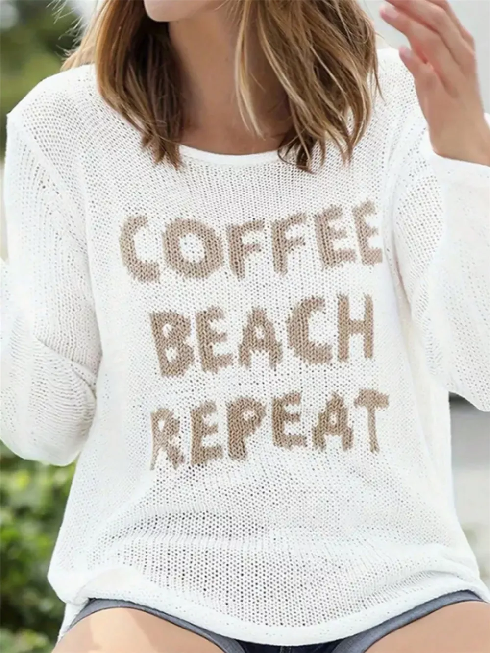 Coffee Beach Letter Side Slit Knit Top, image 5