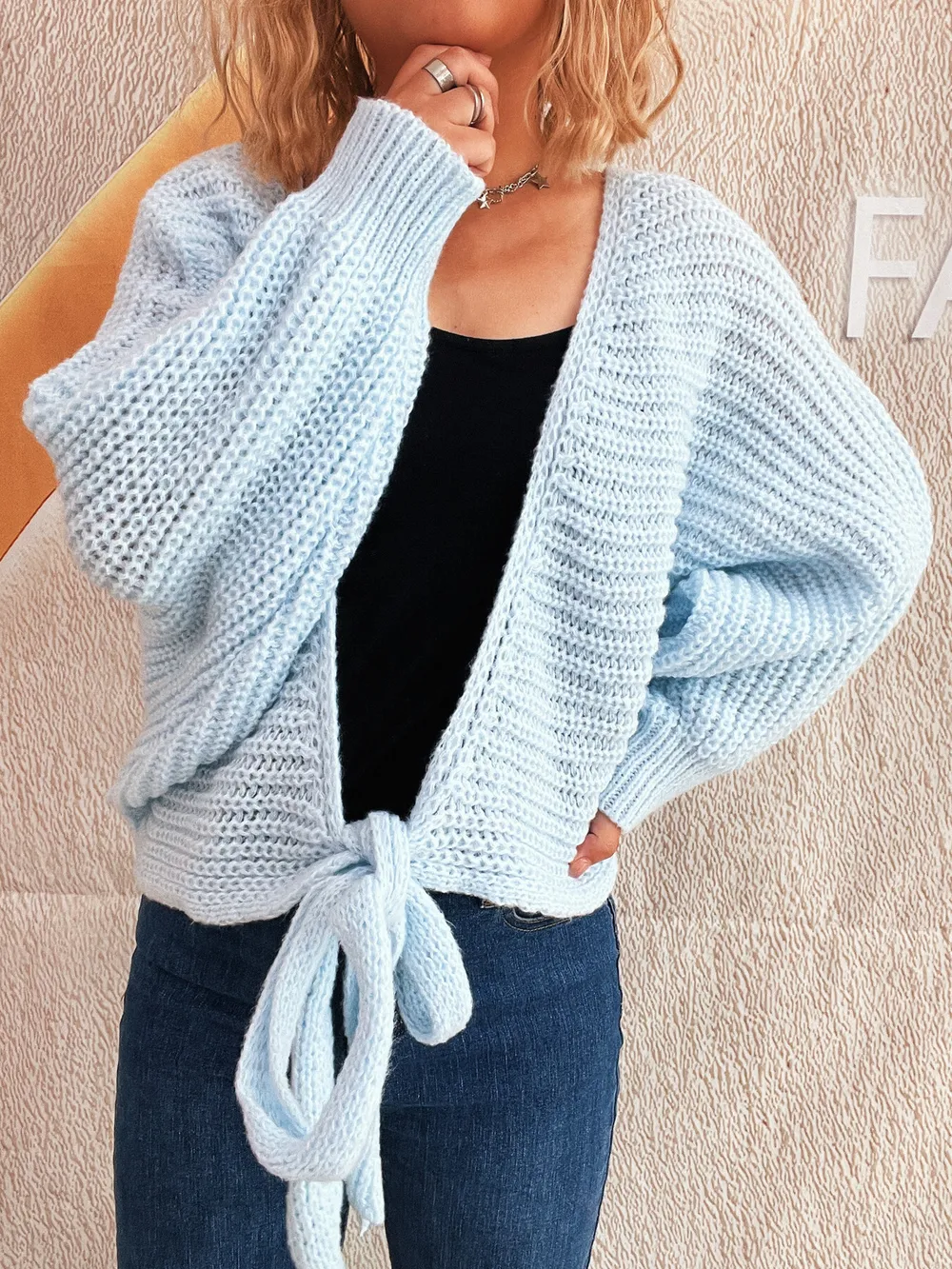 Tie Front Long Sleeve Cardigan, image 3
