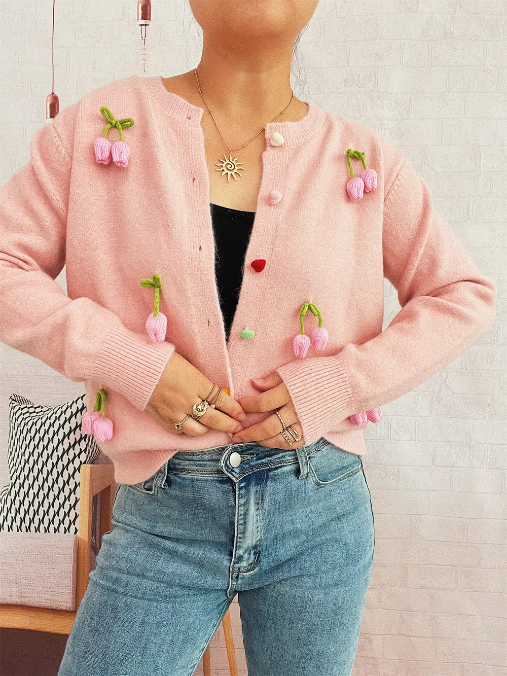 Flower Button Up Long Sleeve Cardigan, image 9