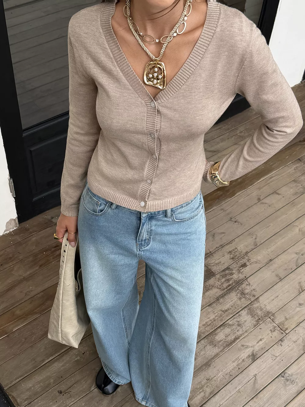 V-Neck Button-Up Cardigan, image 3