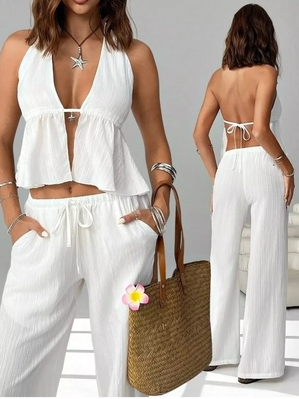 Halter Neck Cami and Pants Set, image 3