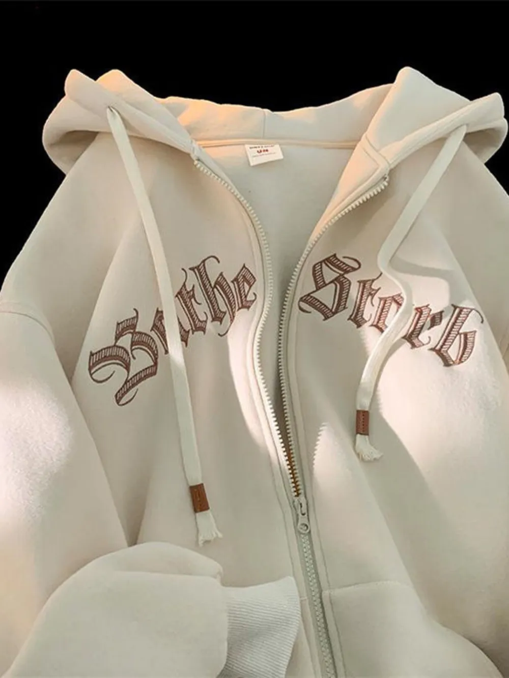 Men's Plus Size Letter Zip Up Drawstring Hoodie, image 3