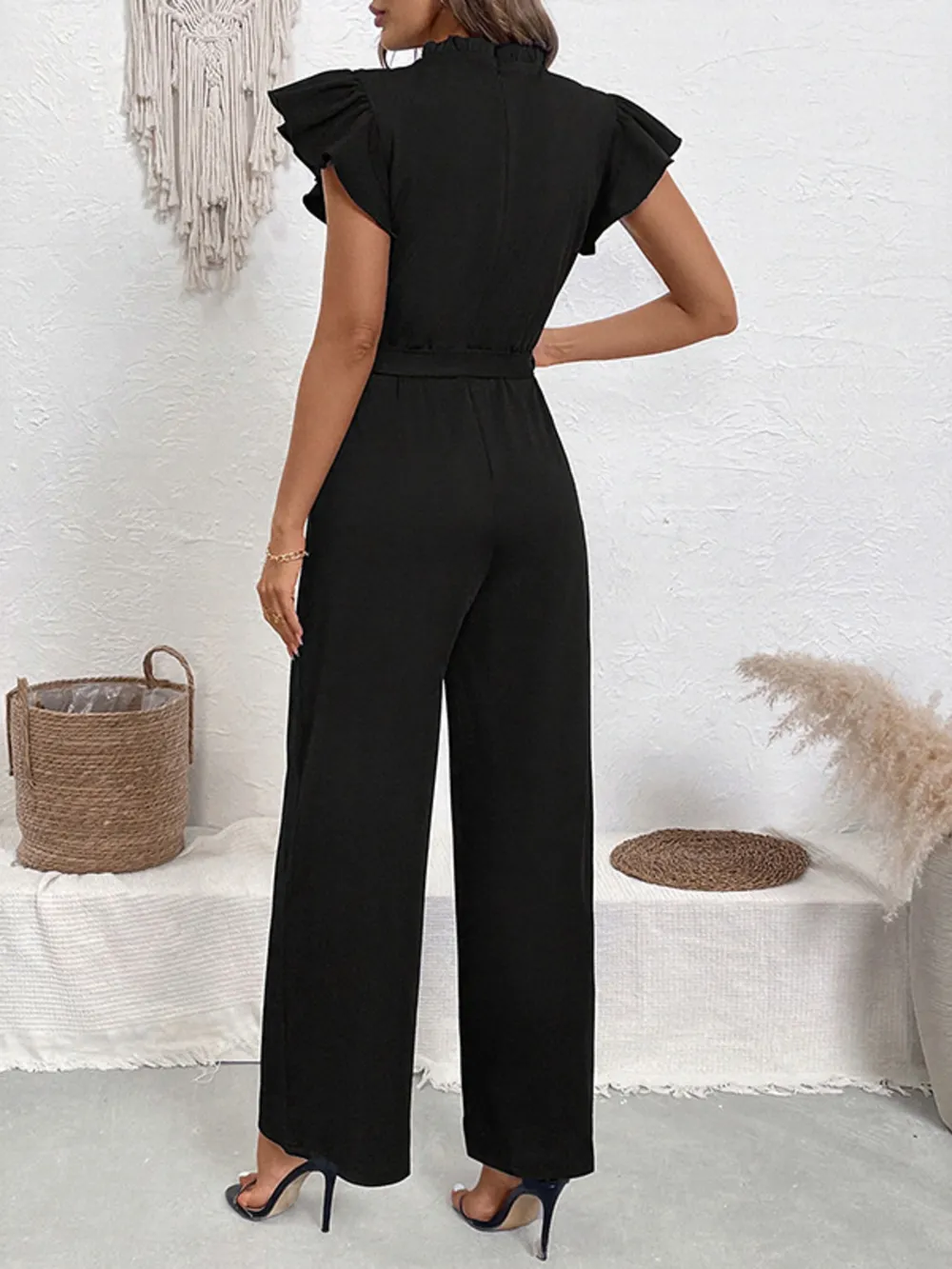 Pearl Detail Ruffled Cap Sleeve Jumpsuit, image 4