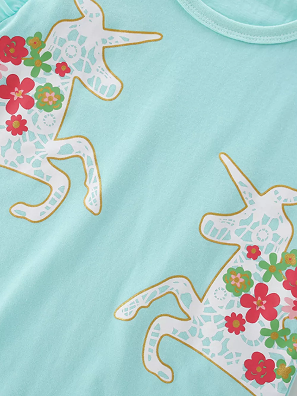 Children's Cute Unicorn Floral Print Ruffle Sleeve T-Shirt, image 3