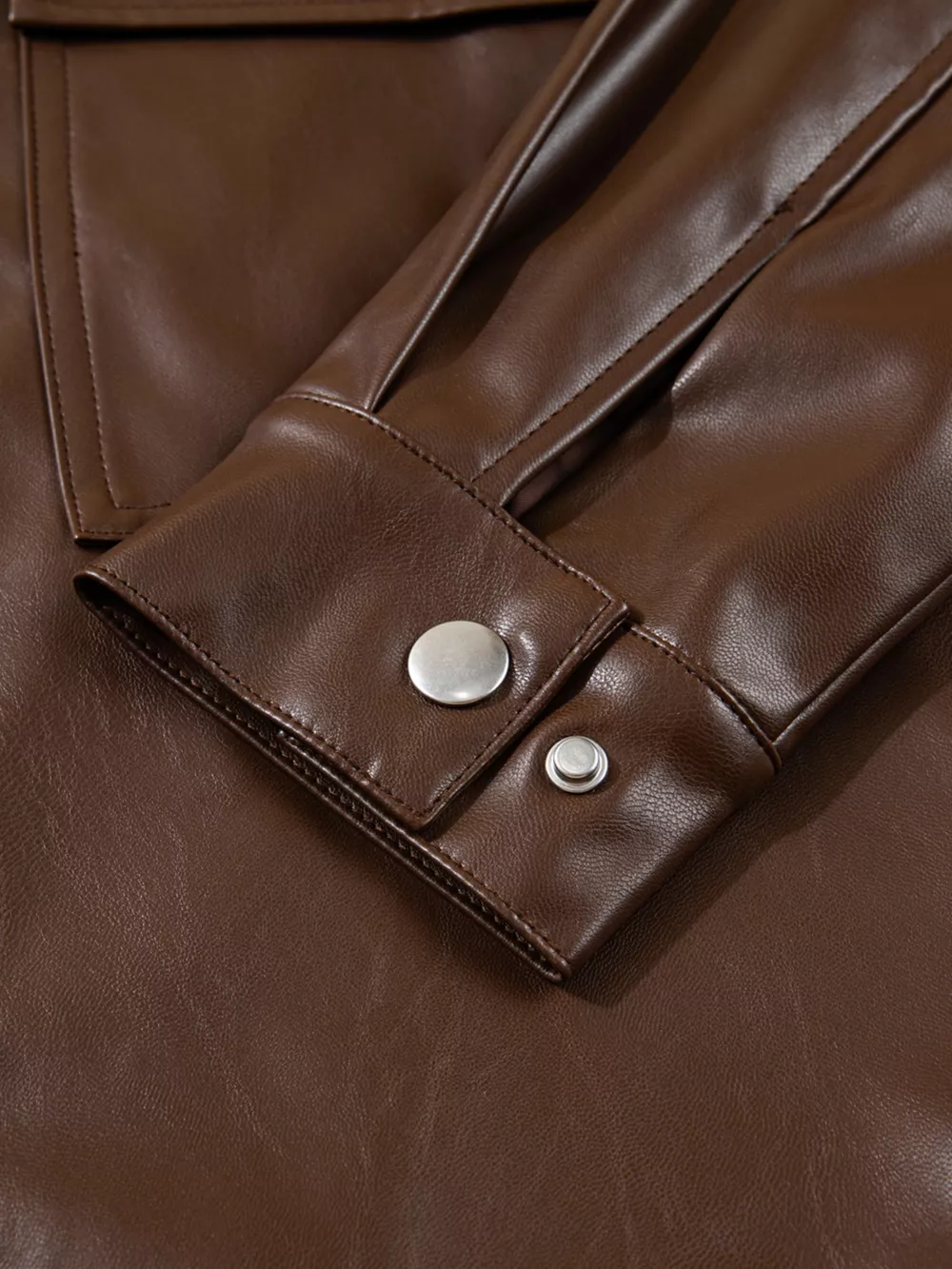 Double Flap Pocket Drawstring Hem Leather Jacket, image 17