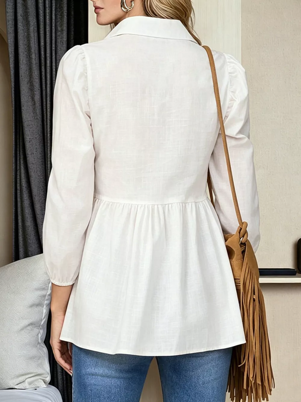 Notched 3/4 Sleeve Blouse, image 3