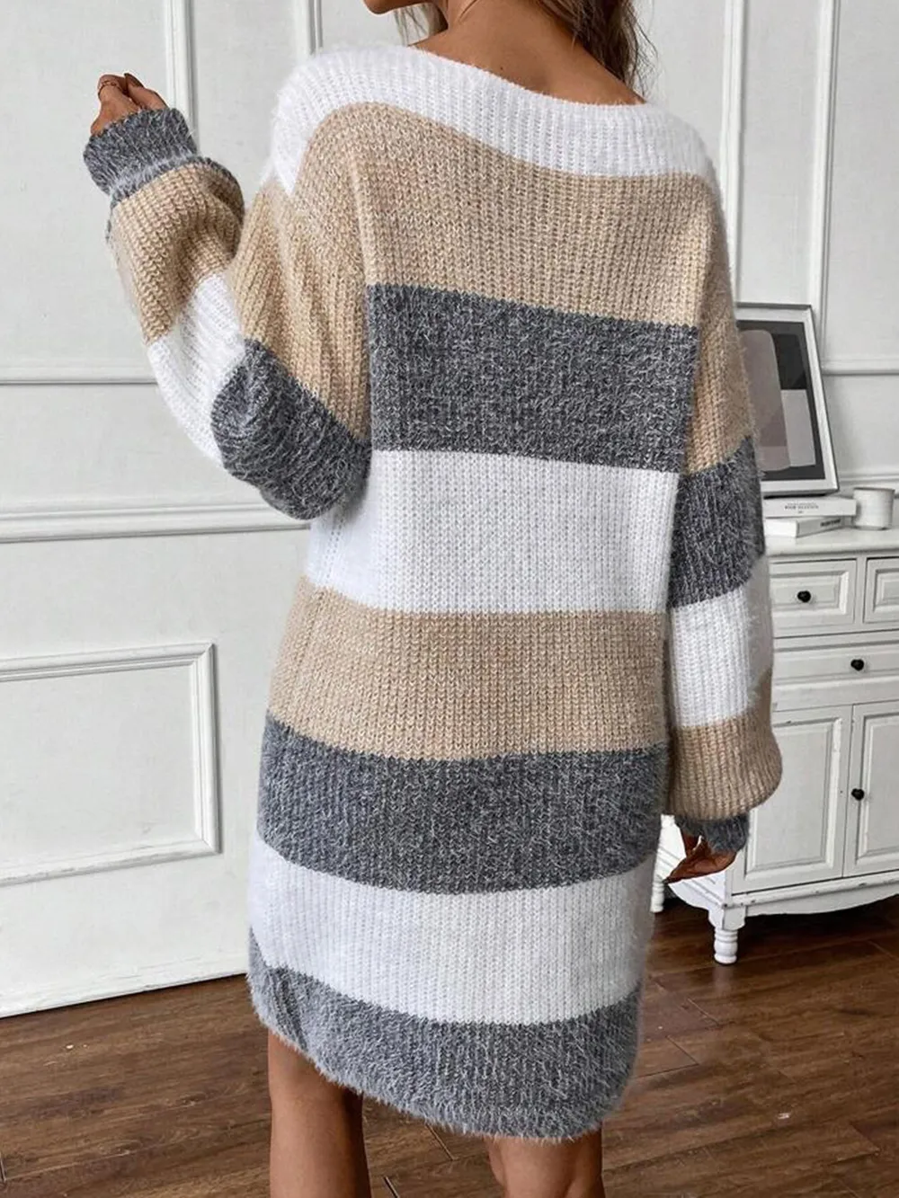 Color Block Long Sleeve Sweater Dress, image 3