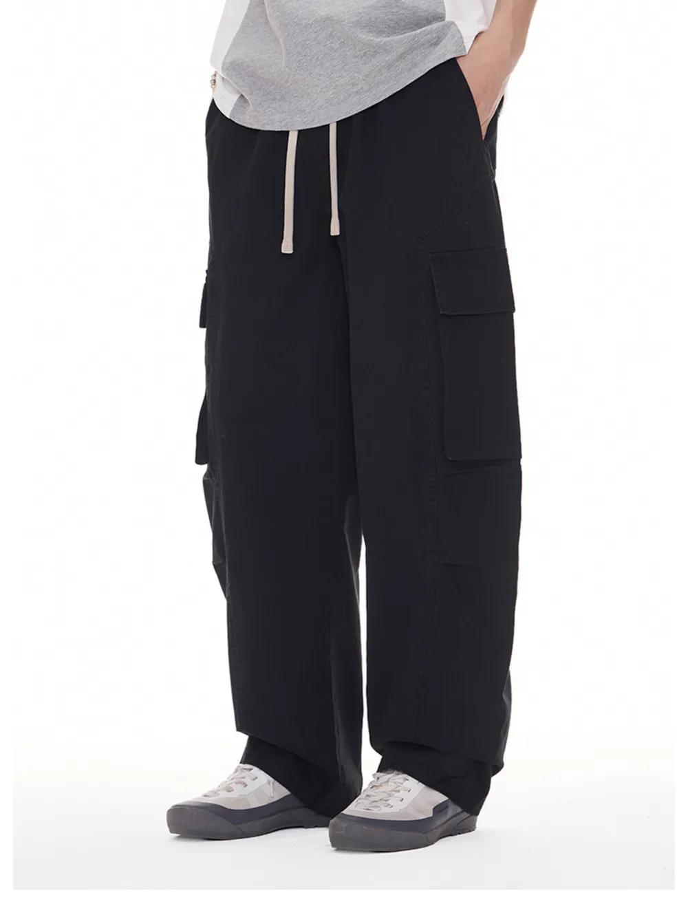Men's Plus Size Wide Leg Cargo Drawstring Pants, image 3