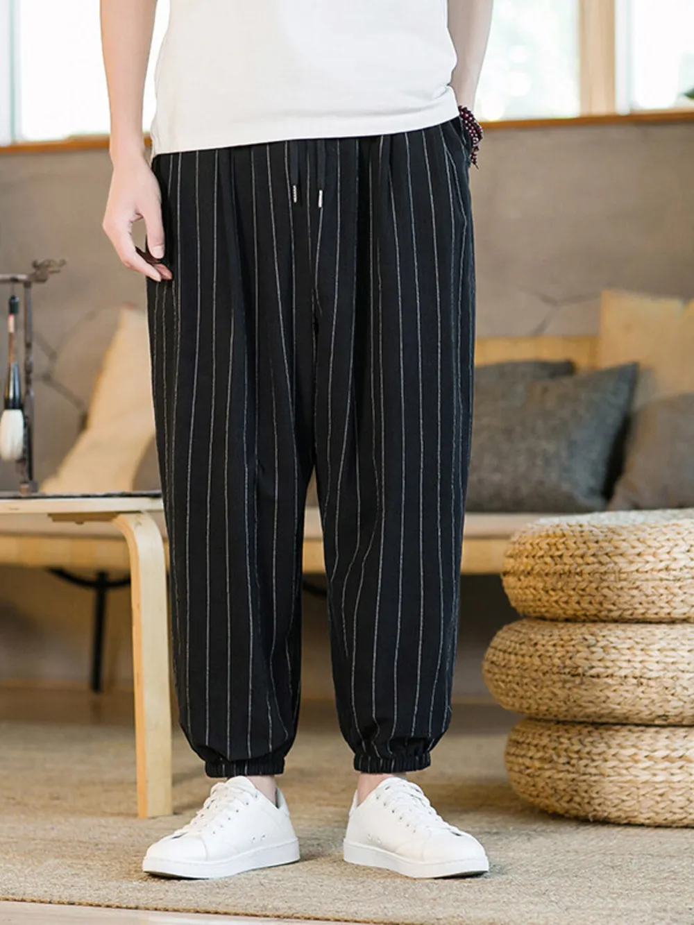 Men's Plus Size Striped Wide Leg Joggers, image 7