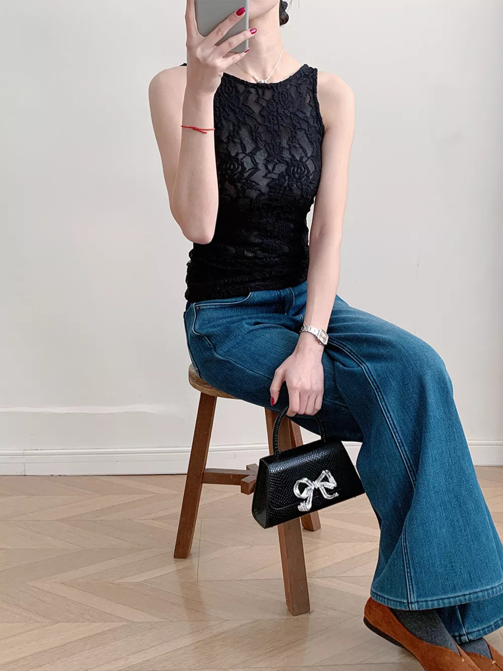 Lace Round Neck Long Sleeve Top, image 24
