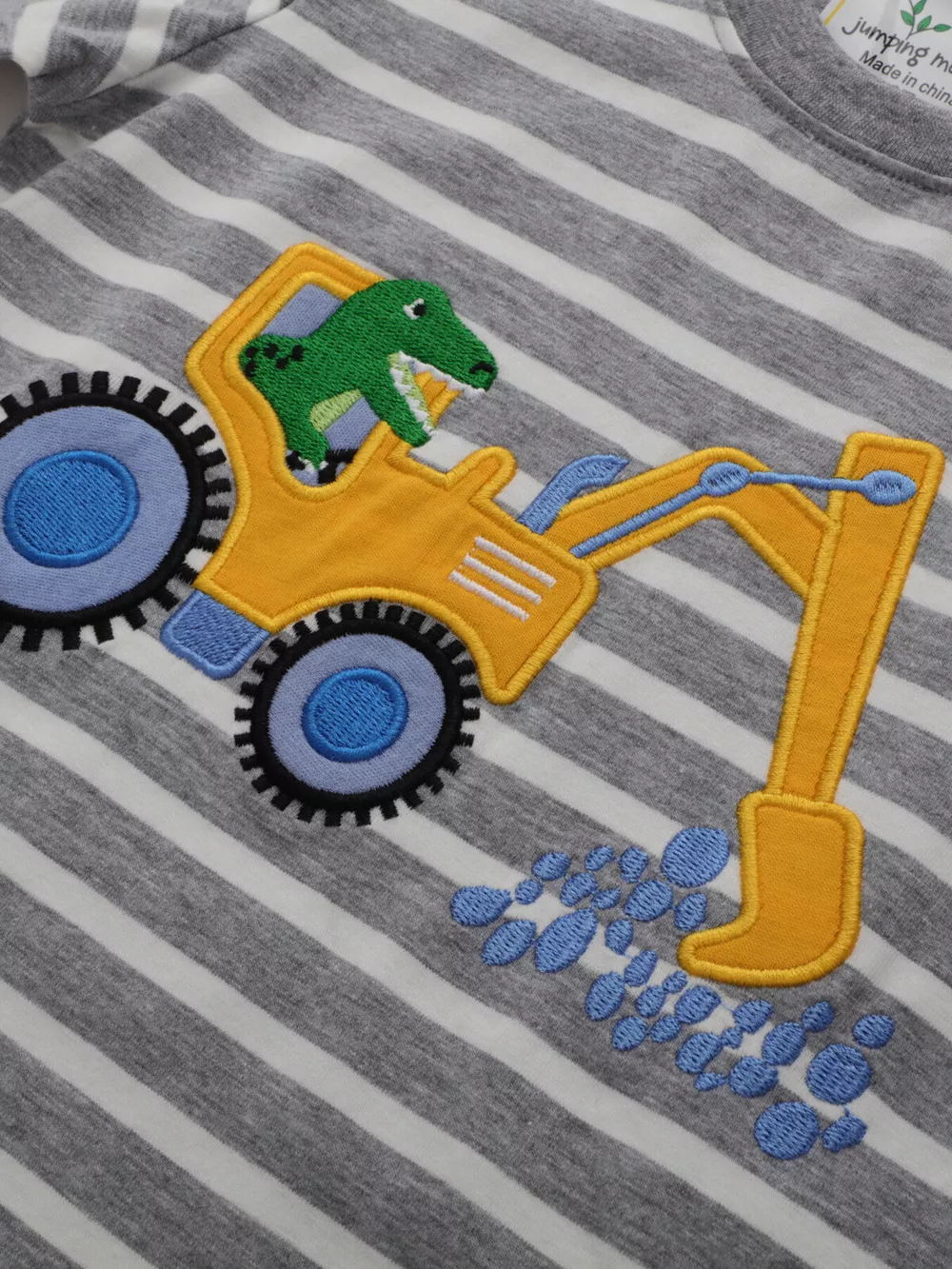 Children's Excavator Striped Round Neck T-Shirt, image 3