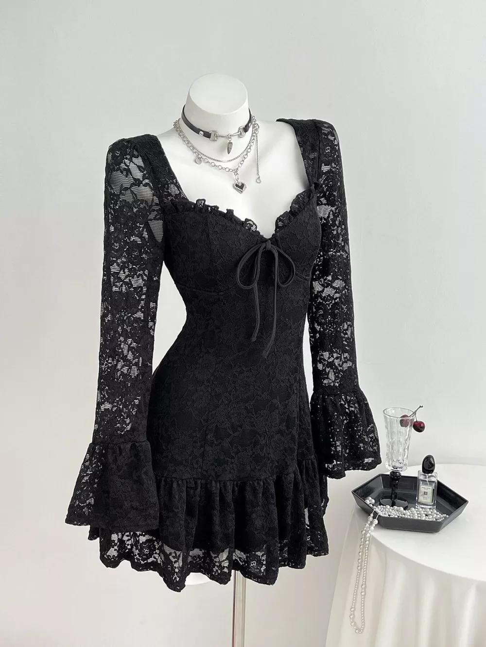 Lace Long Sleeve Mini Dress, image 3