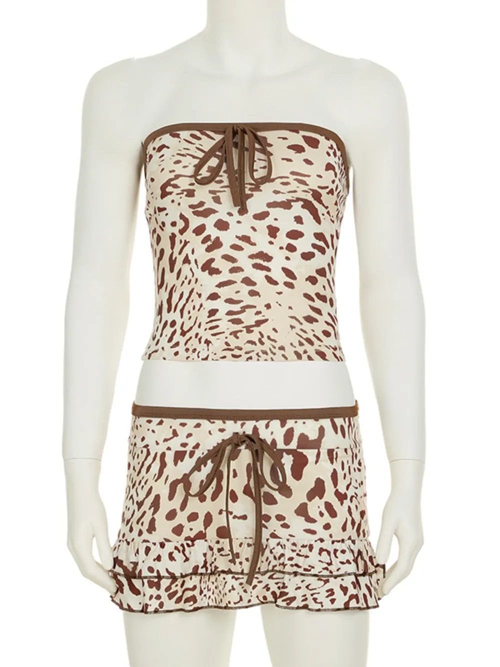 Leopard Print Strapless Top and Skirt Two-Piece Set, image 5