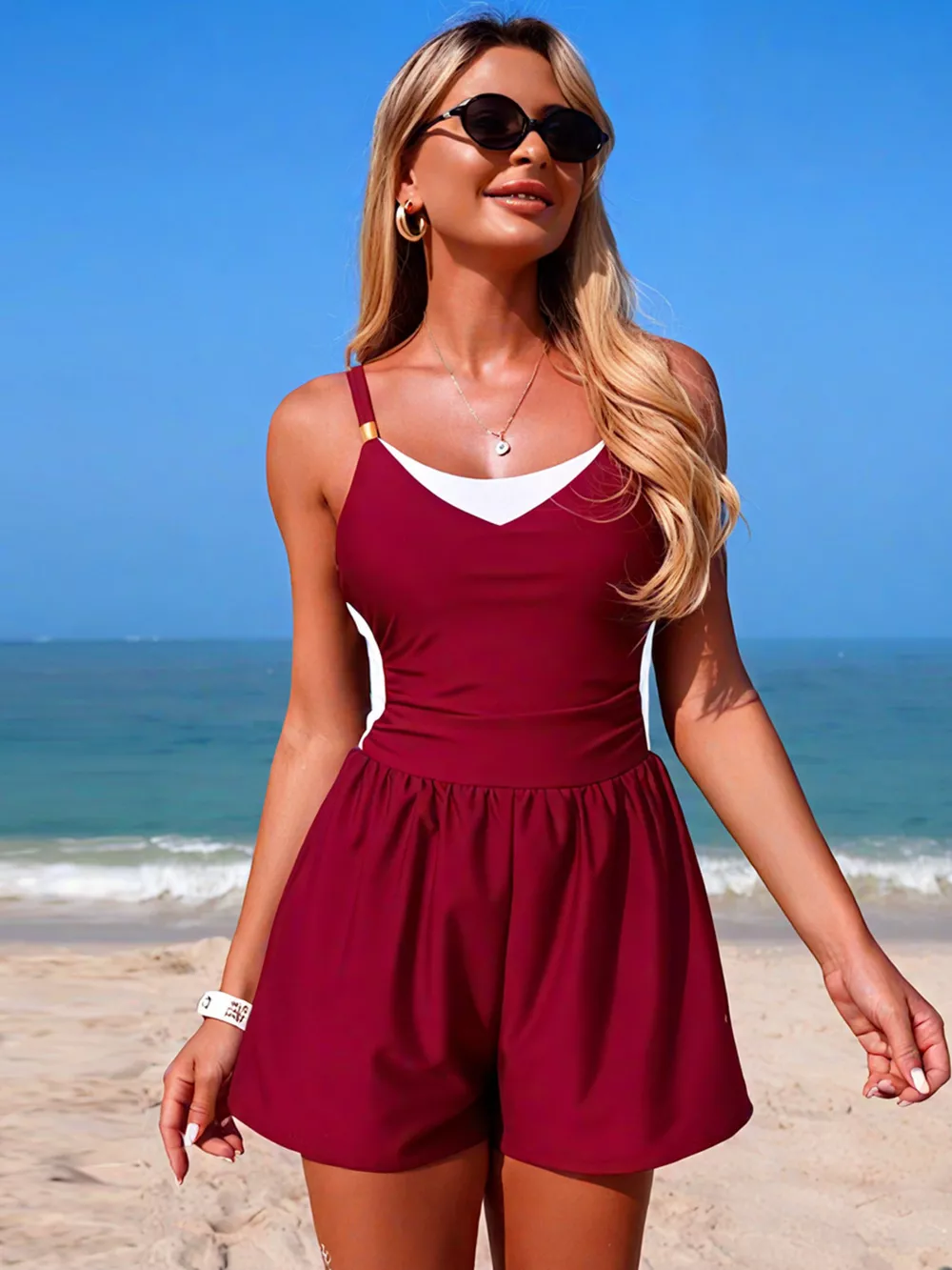Color Block Adjustable Strap One-Piece Swimsuit, image 16