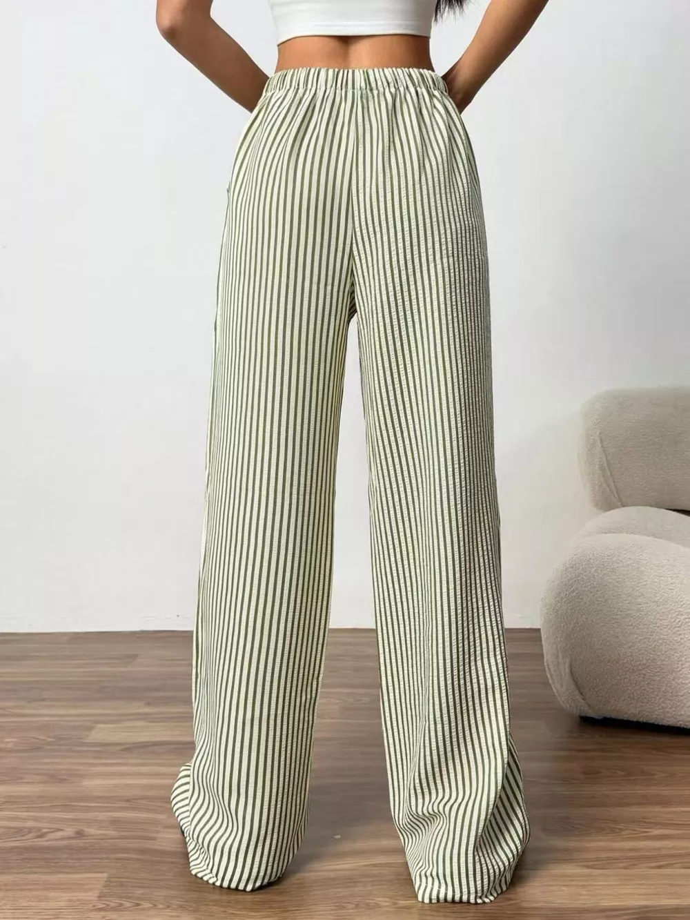 Full Size Striped Drawstring Waist Wide Leg Pants Plus Size, image 6