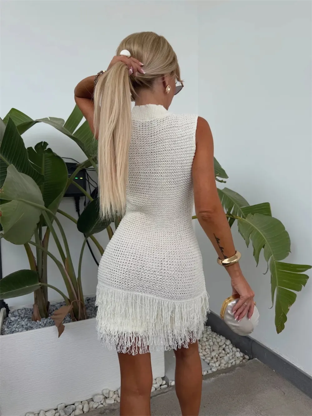 Fringe Round Neck Sweater Dress, image 2