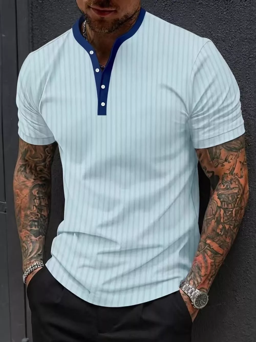 Men's Full Size Striped Short Sleeve Top Plus Size, image 5