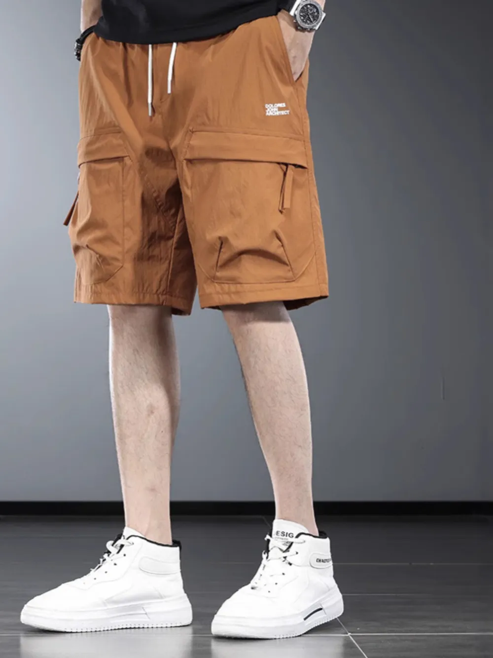 Men's Plus Size Drawstring Cargo Shorts, image 2