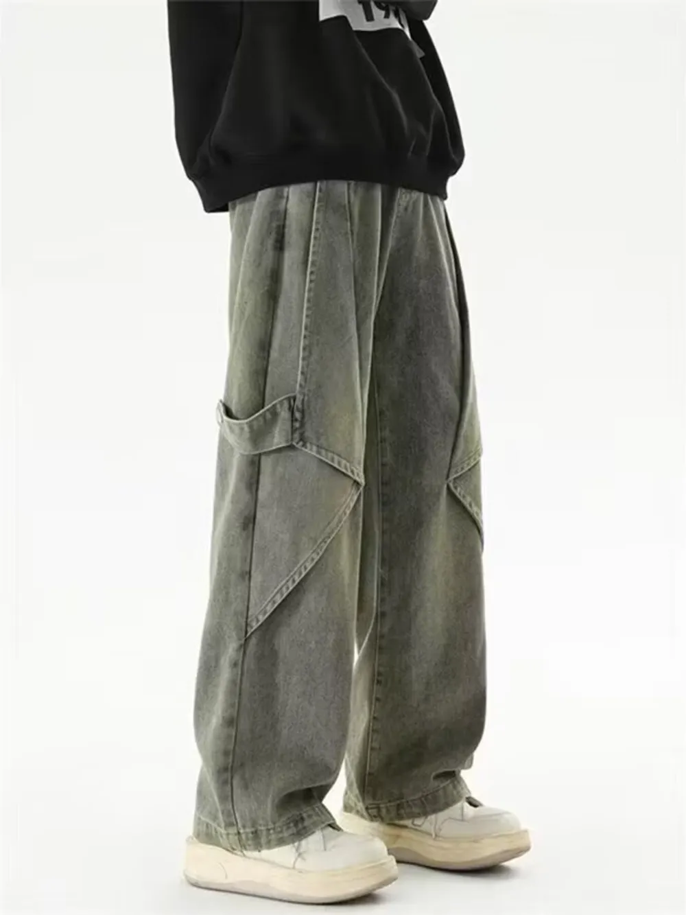 Men's Full Size Vintage Wash Wide Leg Cargo Jeans Plus Size, image 2