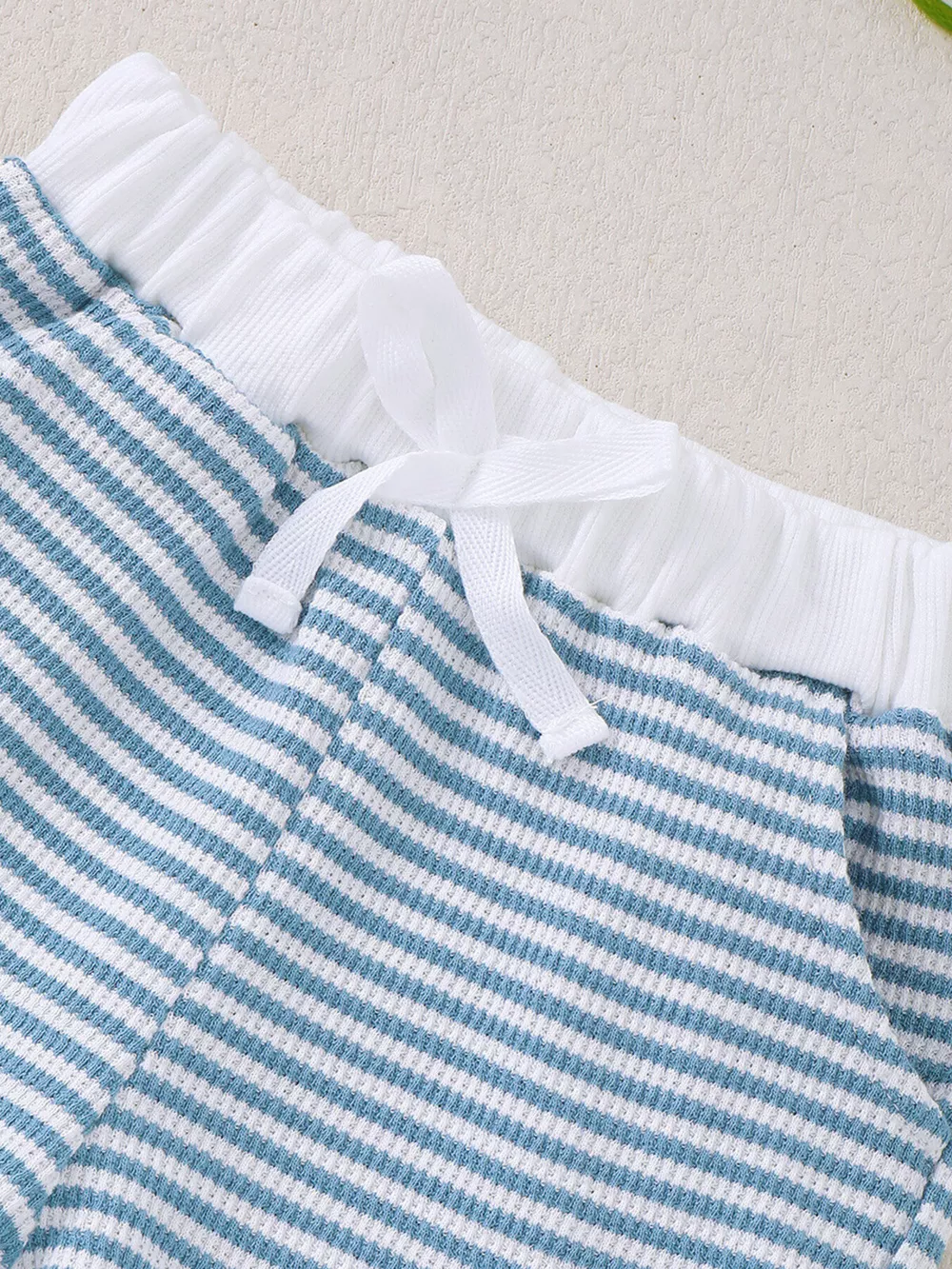 Children's Striped Letter Short Sleeve T-Shirt & Shorts Set, image 4