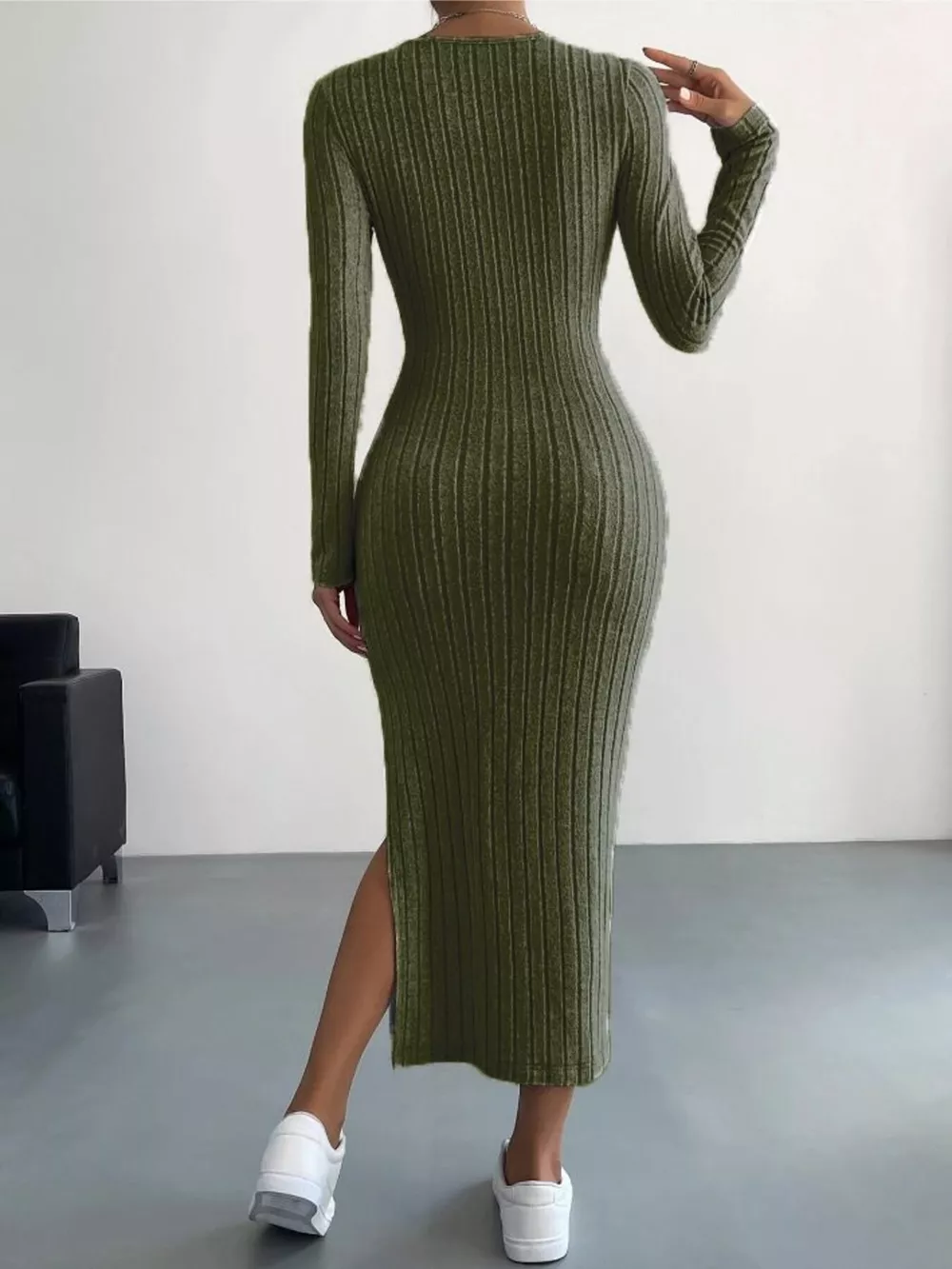 Full Size Ribbed Knit Bodycon Midi Dress Plus Size, image 10