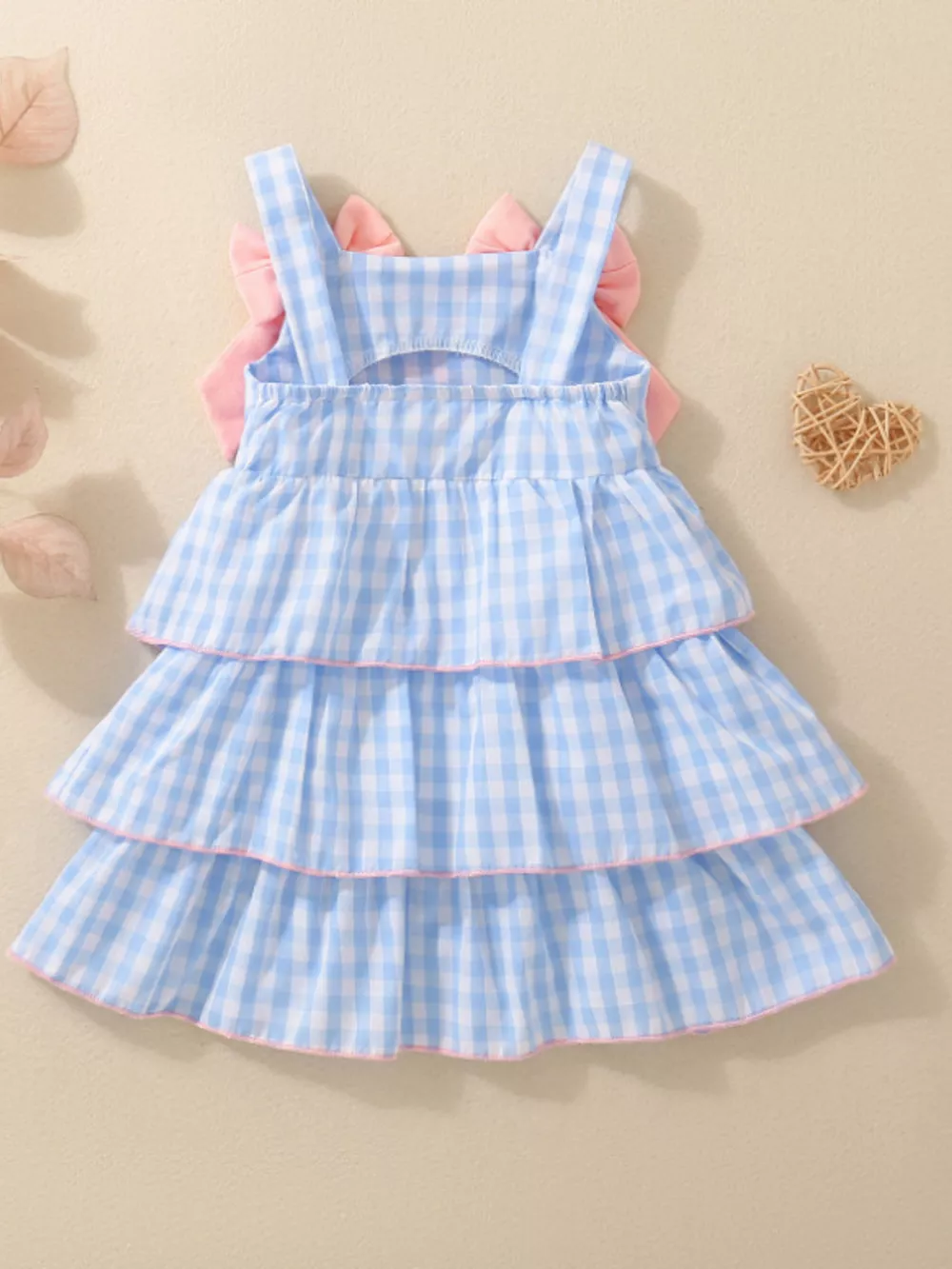 Children's Layered Ruffle Gingham Dress with Bows, image 4