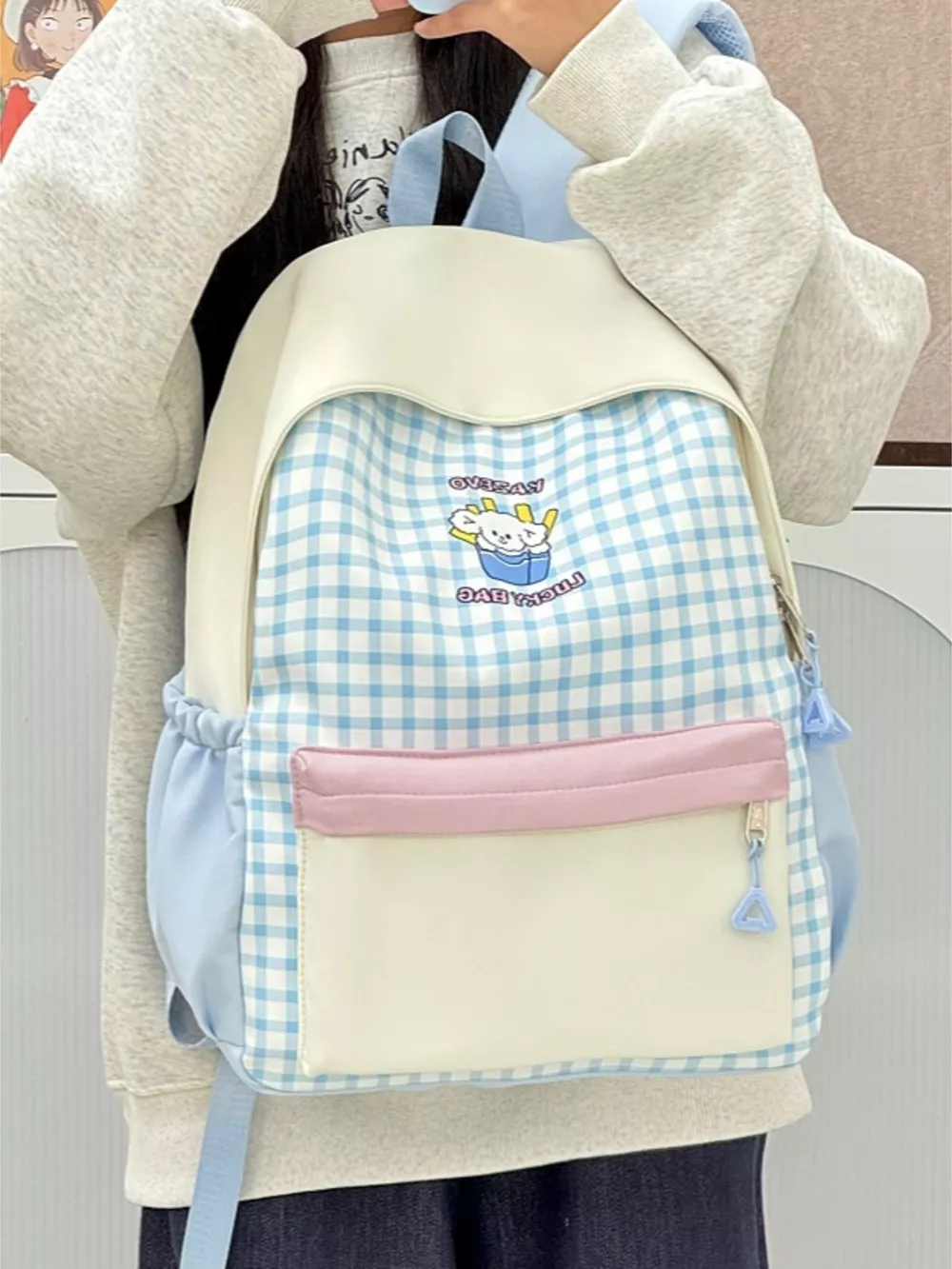 Cartoon Gingham Backpack Bag, image 4
