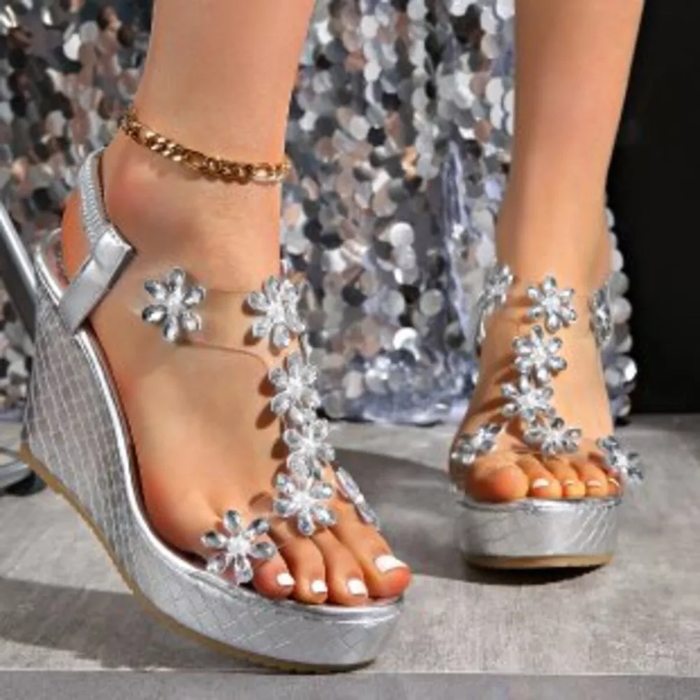 Flower Open Toe Wedge Sandals, image 2