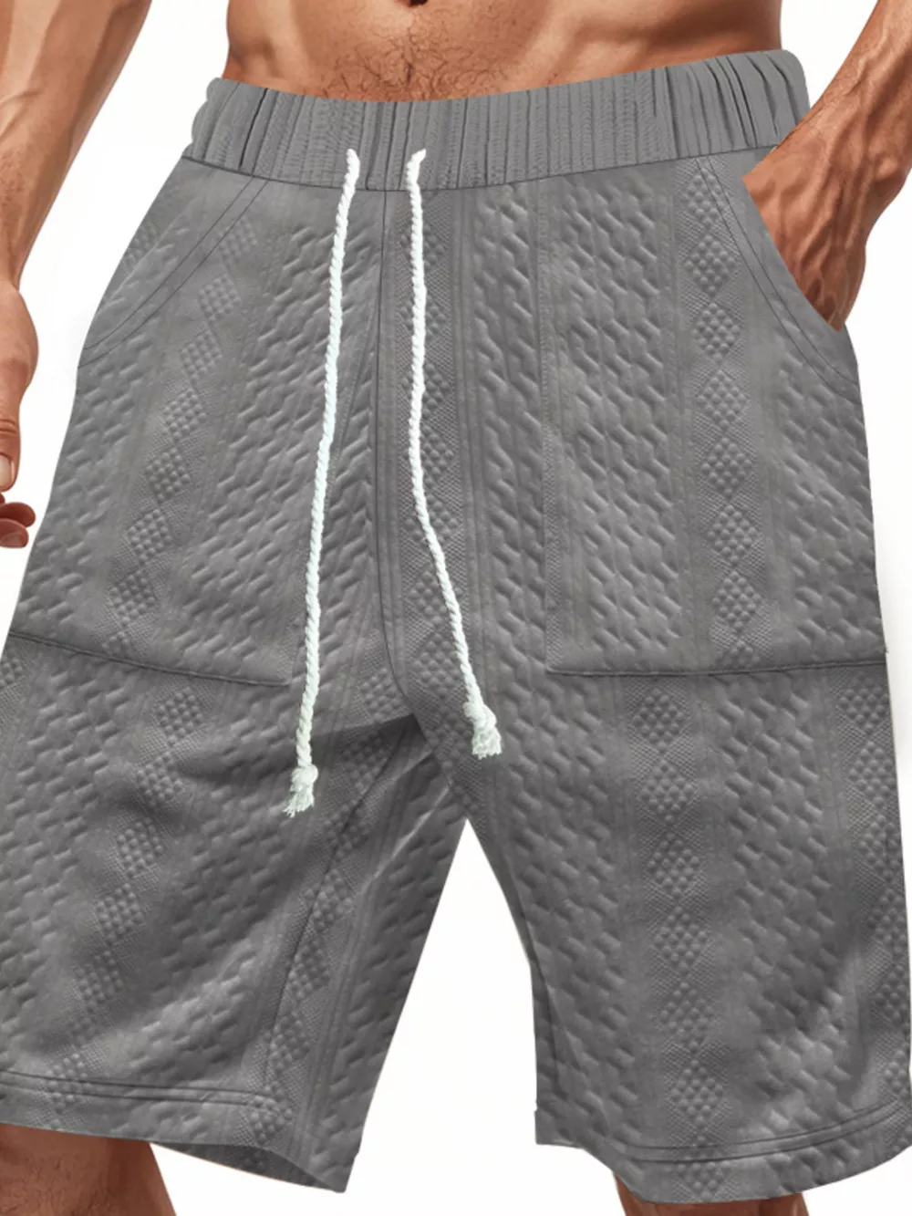 Men's Full Size Texture Drawstring Shorts Plus Size, image 4