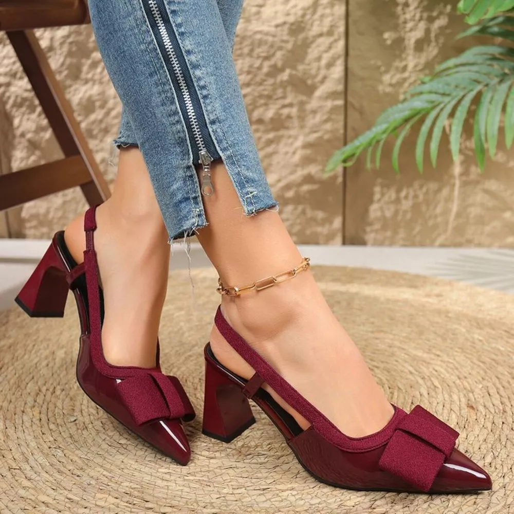 Point Toe Block Heels Slingback Sandals, image 2