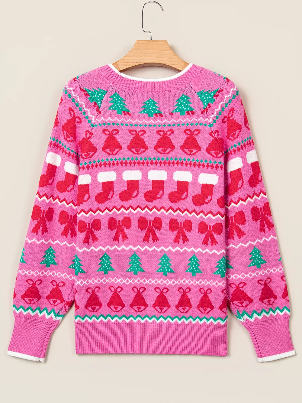 Christmas Holiday Graphic Round Neck Knit Sweater, image 4