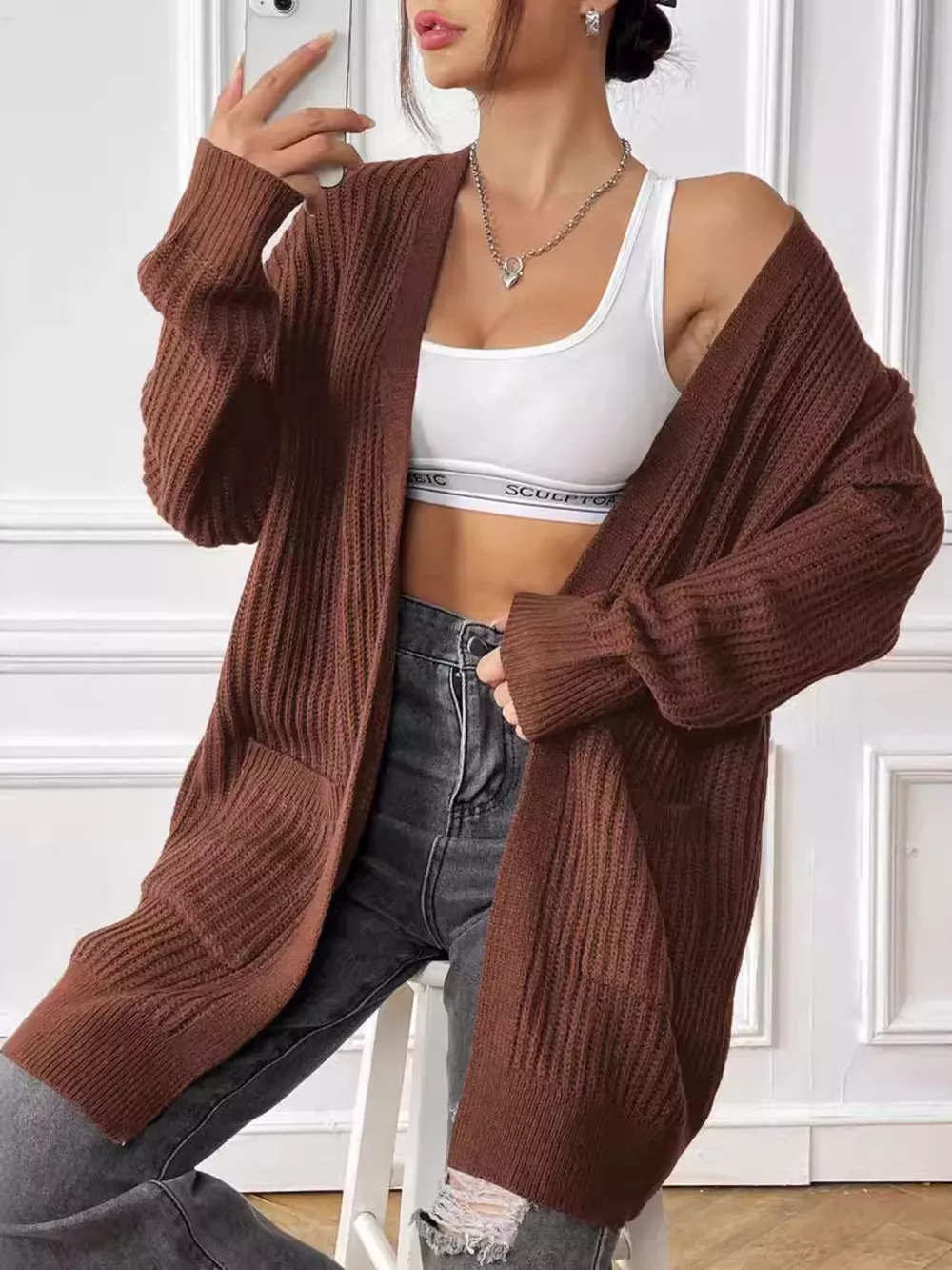 Open Front Drop Shoulder Cardigan, image 13