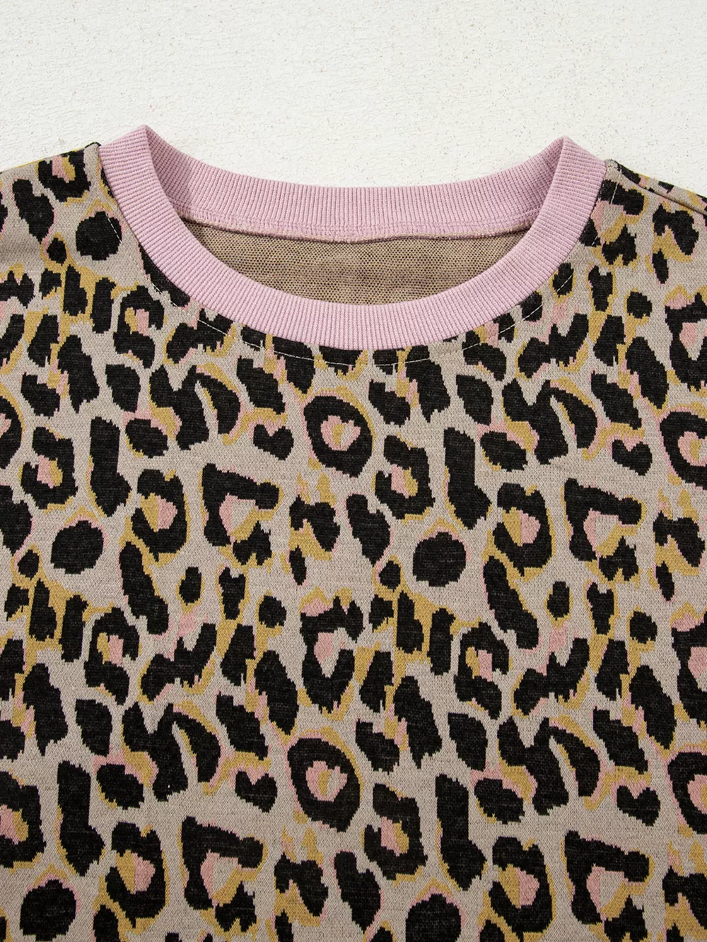 Leopard Print Contrast Edge Long Sleeve Pullover Shorts Set, image 2