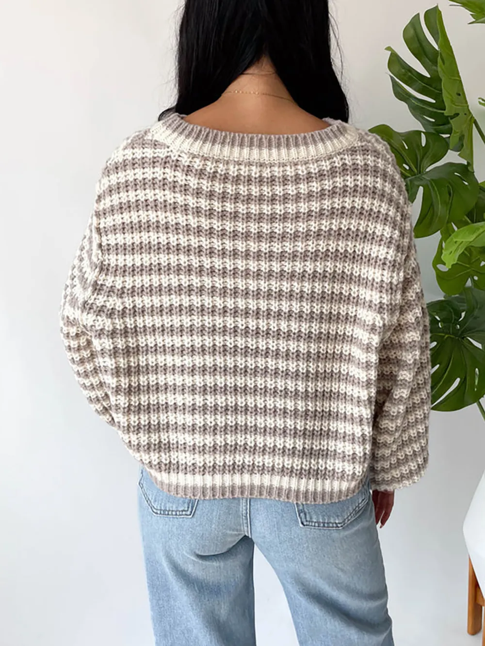 Oversized Striped Drop Shoulder Sweater, image 14