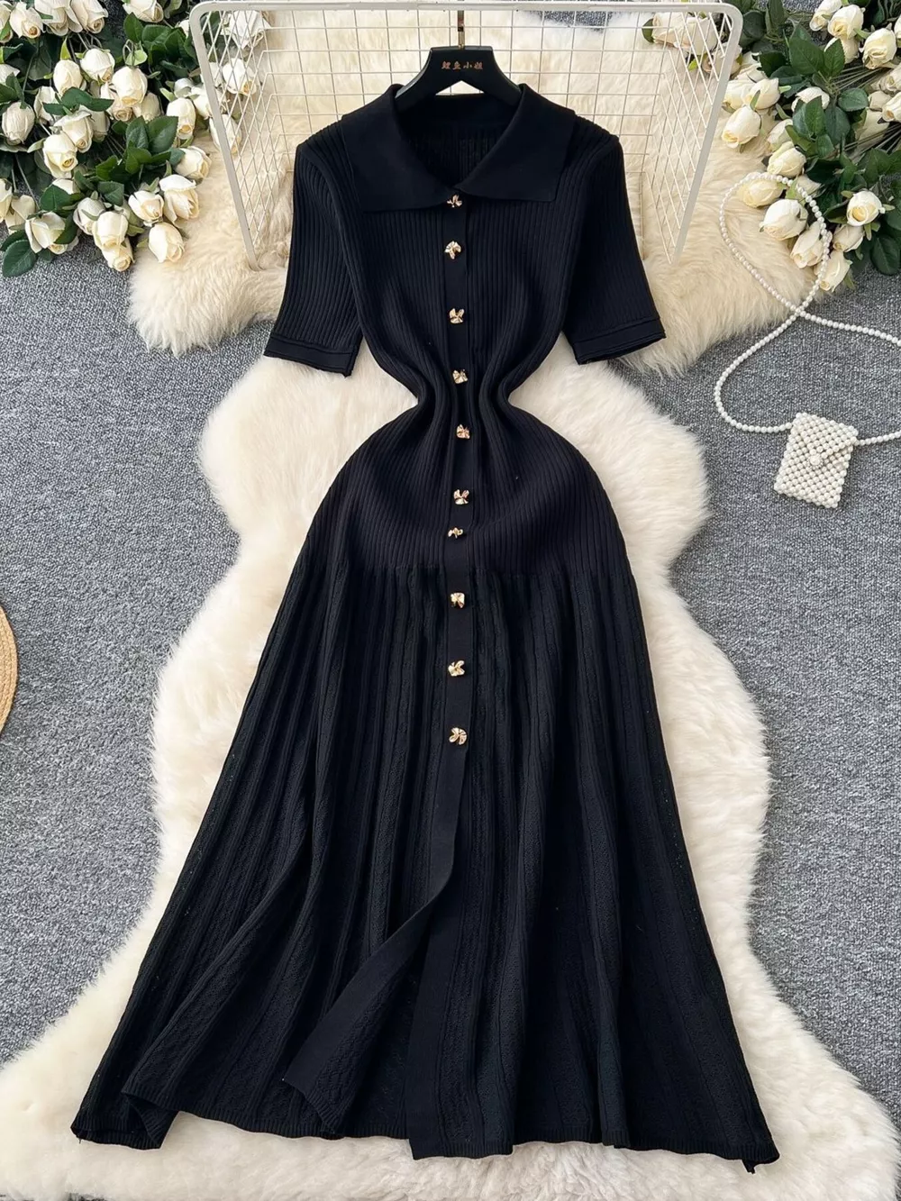 Button Front Short Sleeve Knit Dress, image 7