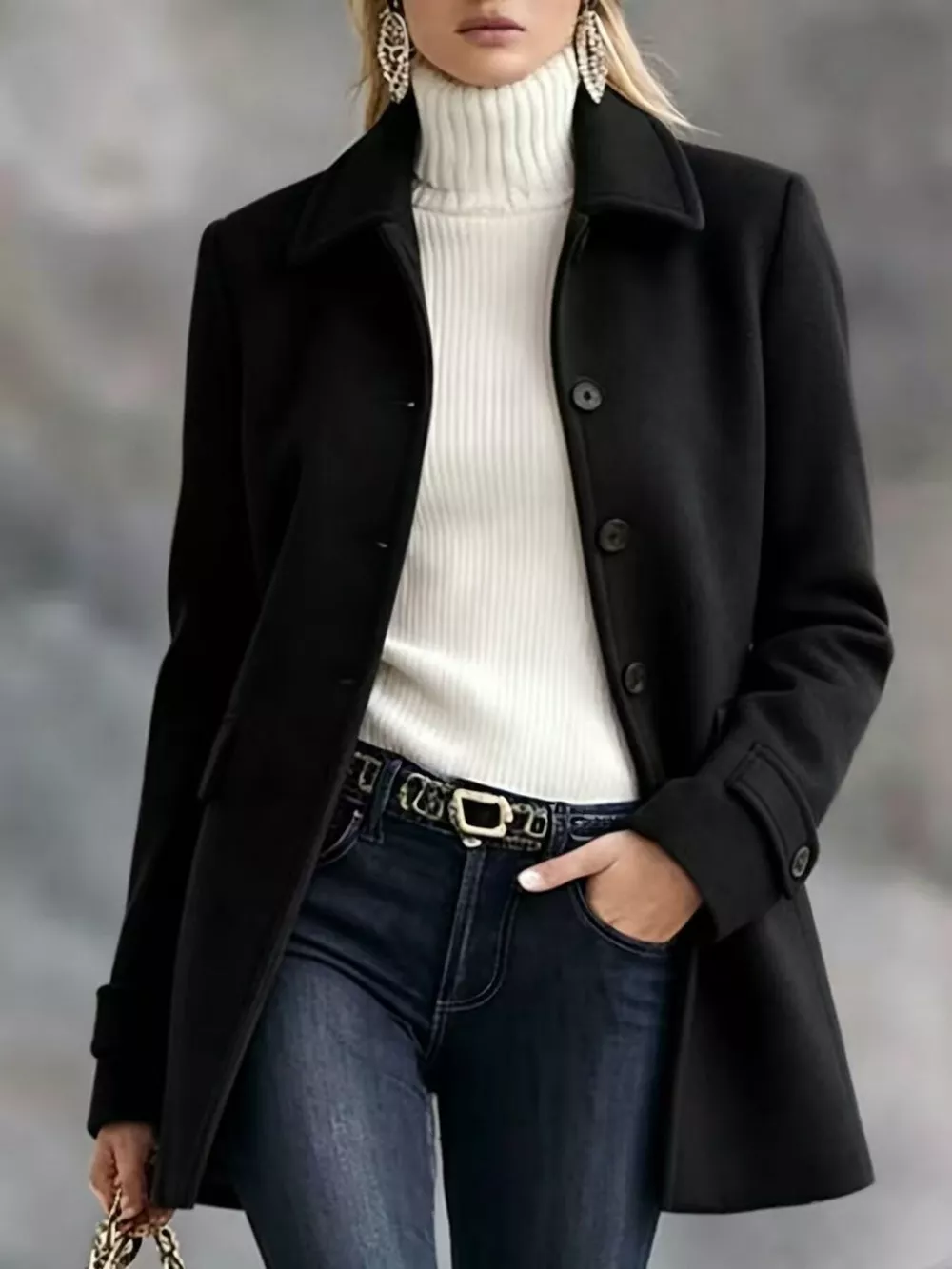 Button Up Collared Neck Coat, image 6