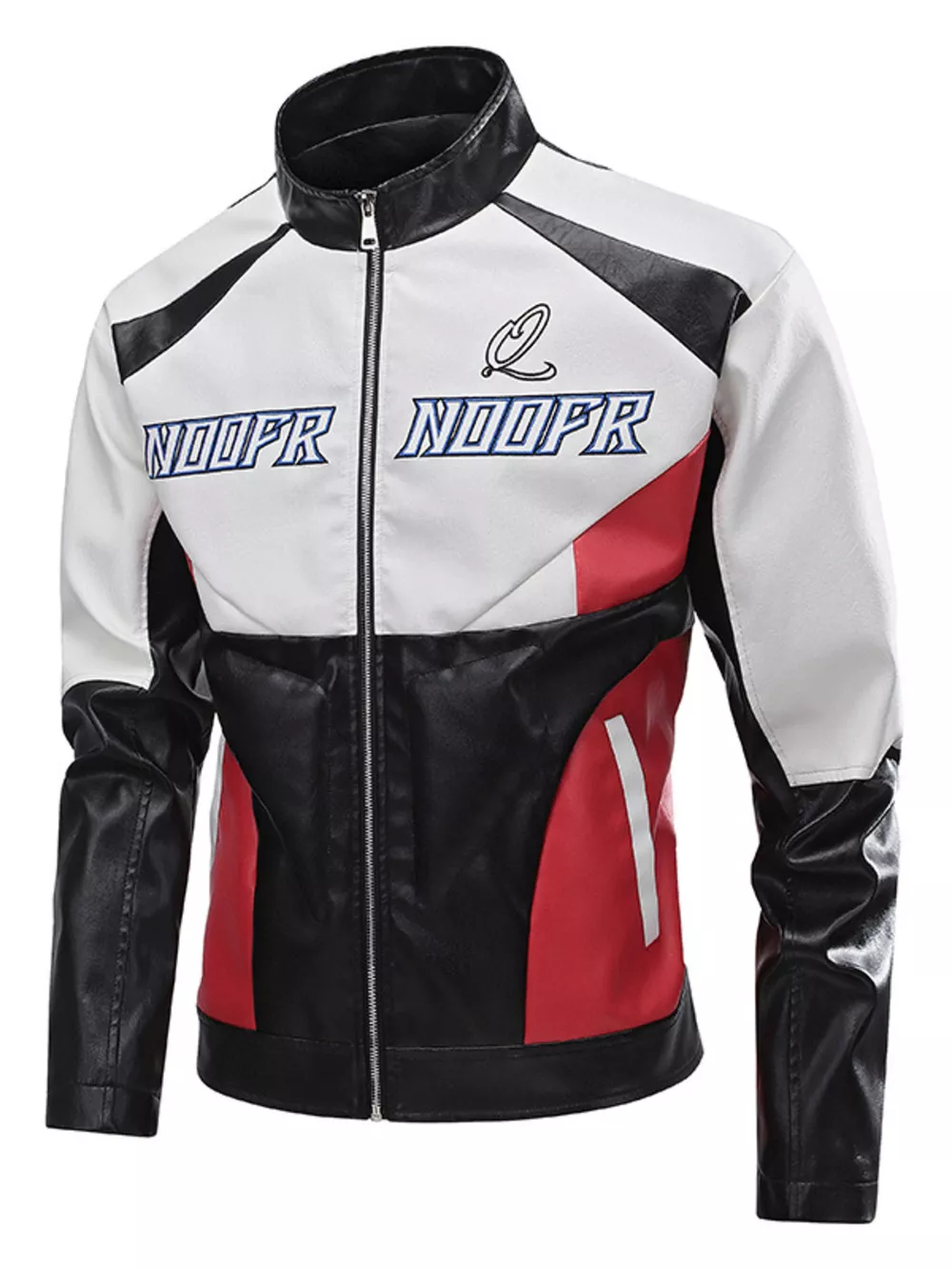 Men's Plus Size Two-Tone Zip Up Leather Jacket, image 3