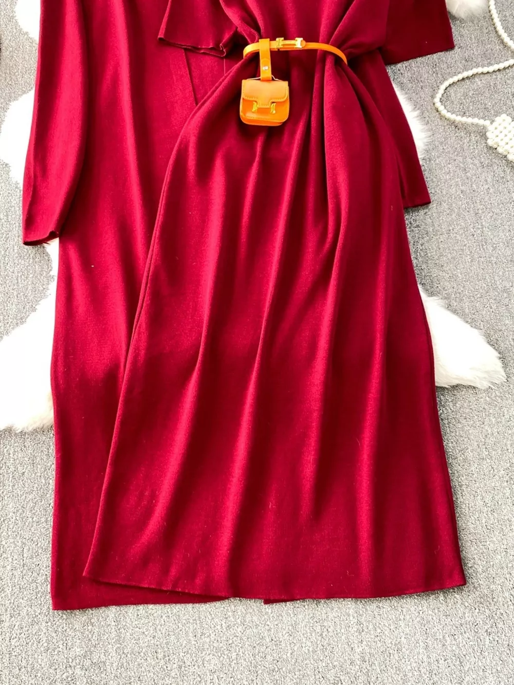 Round Neck Knitted Dress & Cardigan Set, image 10