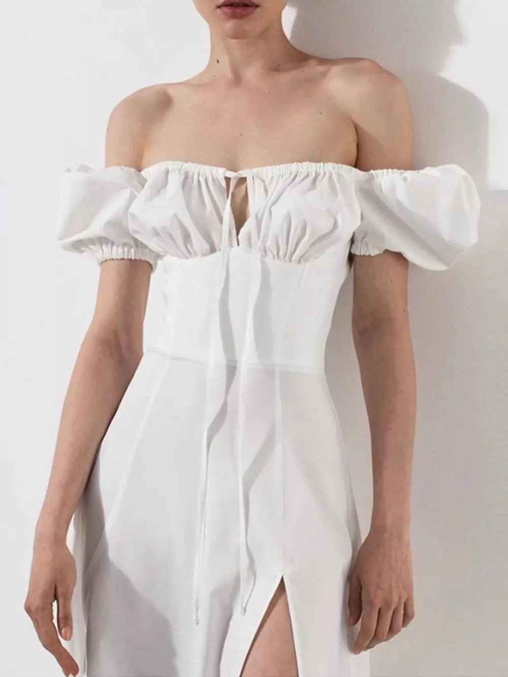 Puff Sleeve Tie Front Slit Midi Dress, image 15