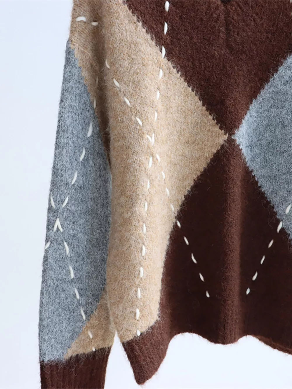 Argyle Pattern V-Neck Oversized Sweater, image 17