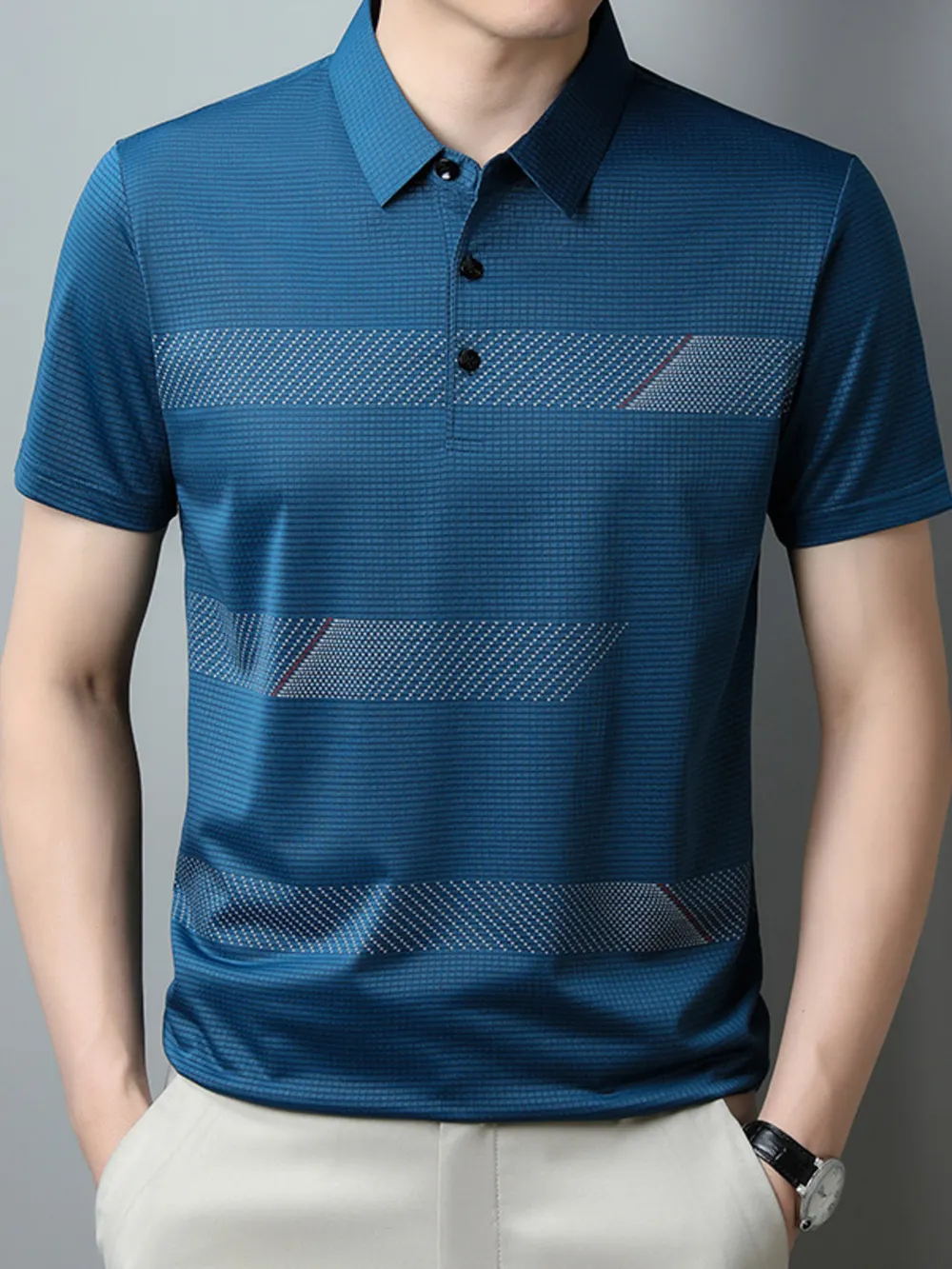 Men's Plus Size Striped Short Sleeve Casual Polo Shirt, image 3