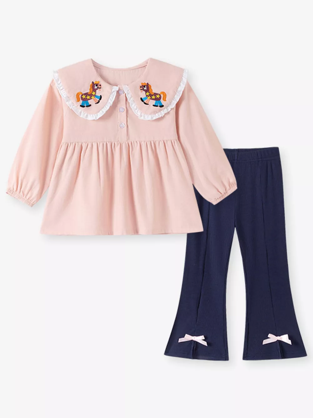 Children's Pony Embroidered Top and Flare Pants Set, image 2