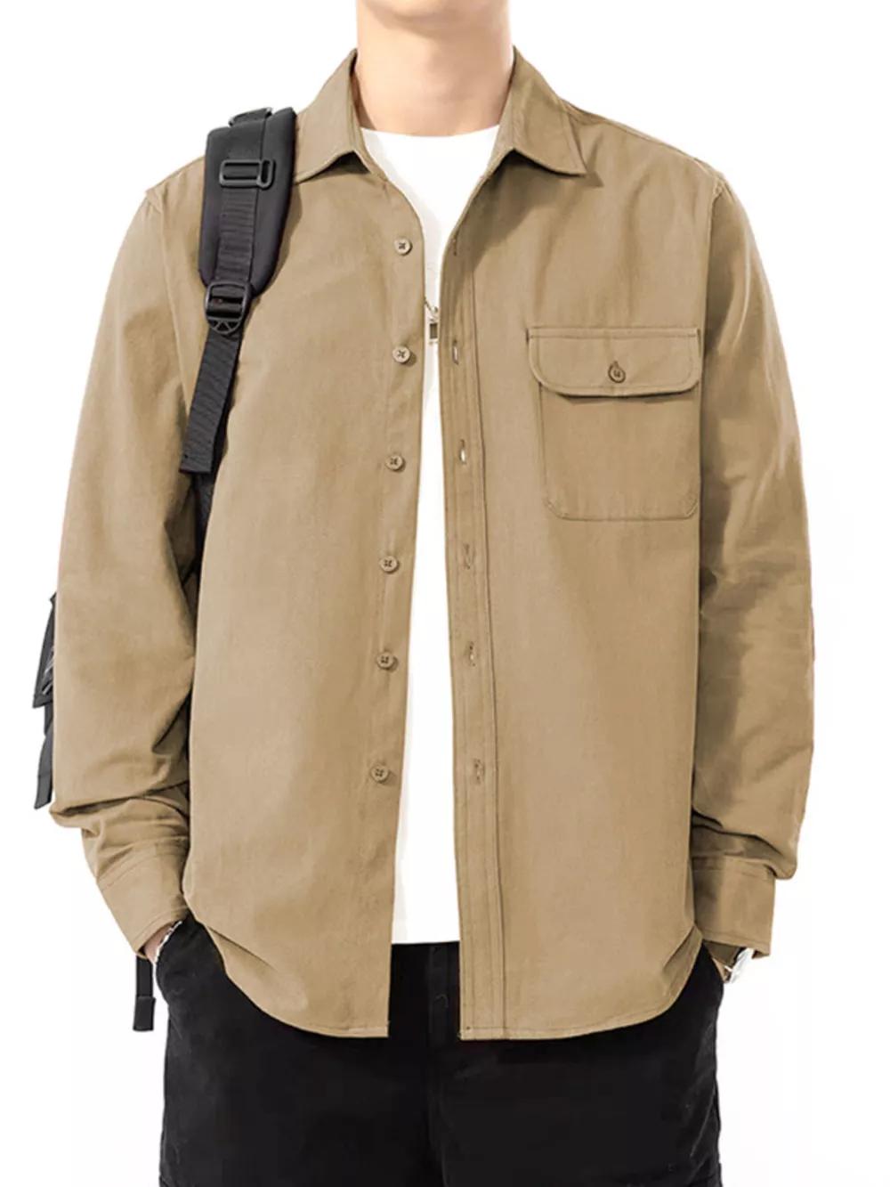 Men's Plus Size Casual Solid Color Long Sleeve Shirt, image 6