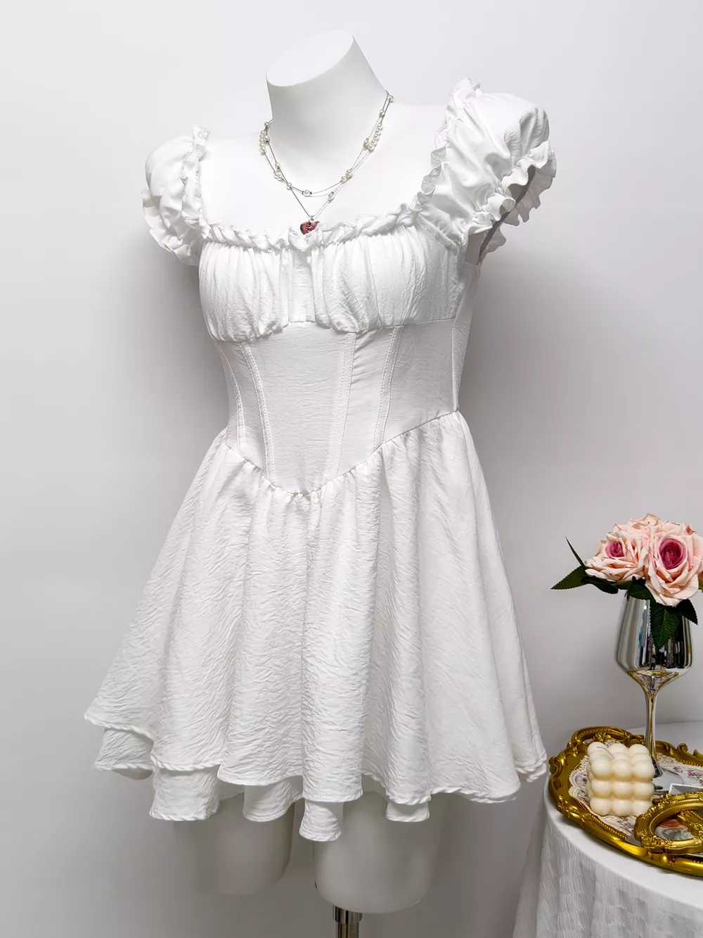Ruffle Trimmed Layered Mini Dress, image 3