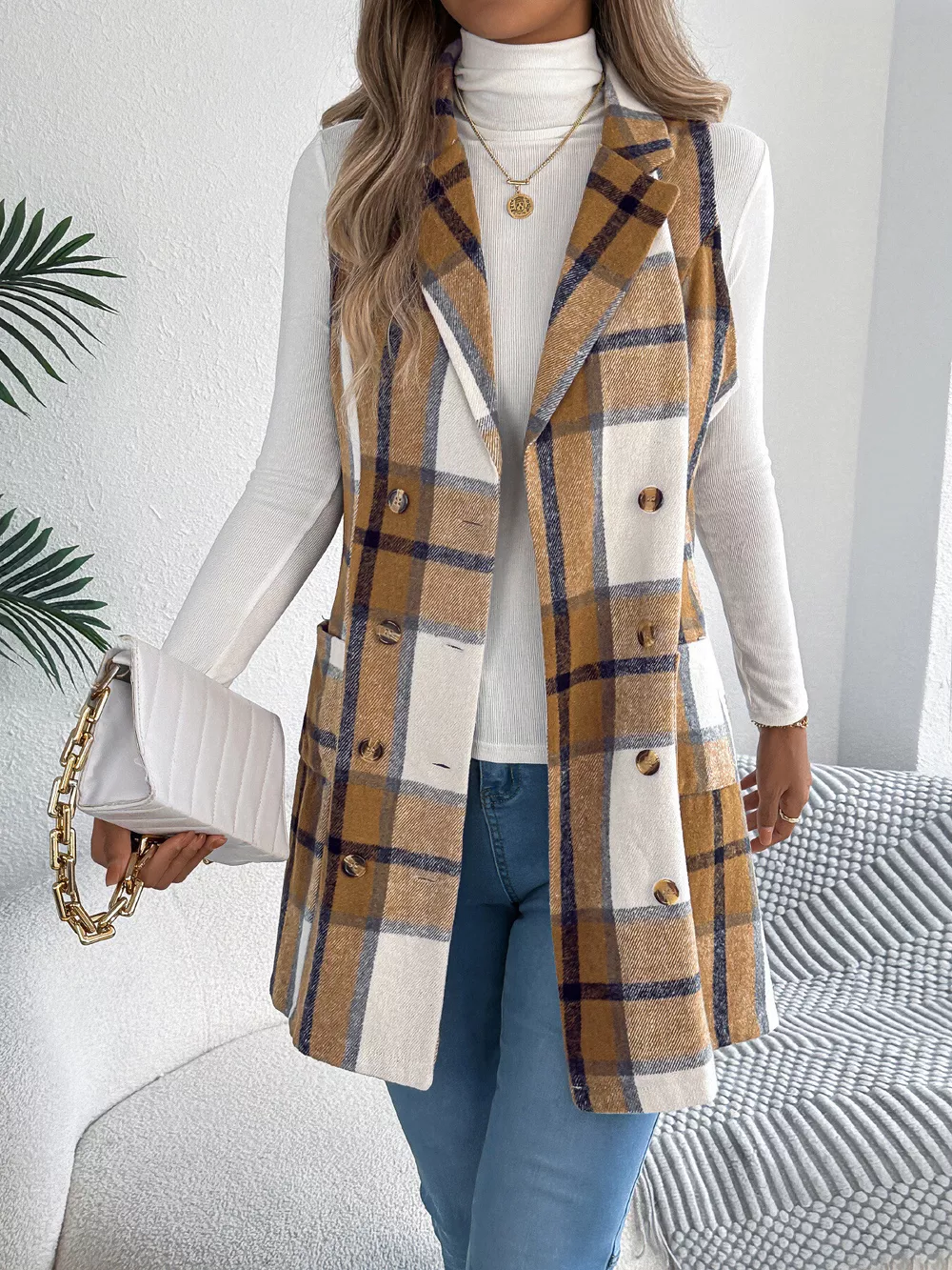Plaid Double-Breasted Vest Coat, image 6